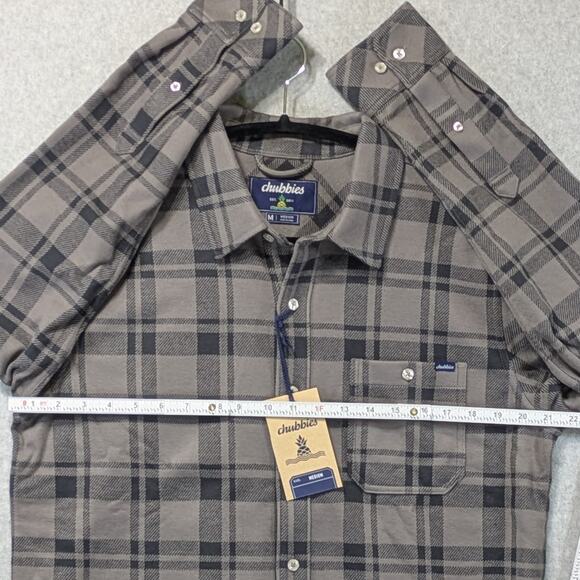 NWT Chubbies The Iron Curtain Plaid Flannel Overshirt Mens M Gray Black - Picture 6 of 12